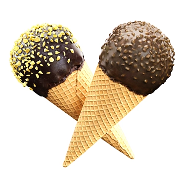 Description Translation: Ice cream cones in chocolate glaze with nuts. Waffle material uses displacement for close-ups, adjust size measurements for distant shots.

 3D model image 1 