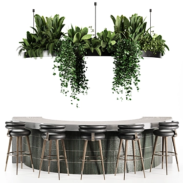 Modern Reception Desk with Plants 3D model image 1 