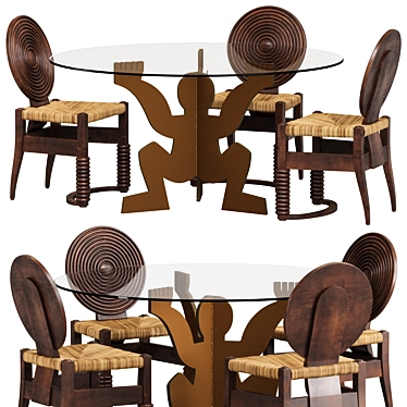 Modern Round Dining Table Set 3D model image 1 