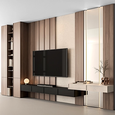 Modern TV Wall Wooden Set 3D model image 1 