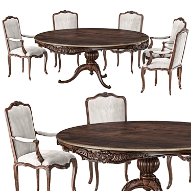 Luxury Round Table Chair Set 3D model image 1 