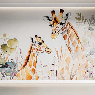 Giraffe Duo Wall Mural 3D model image 1 