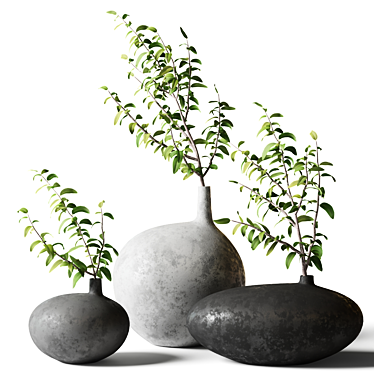 Green branches in gray vases