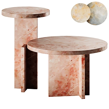 Marble Coffee Table Set Duo 3D model image 1 