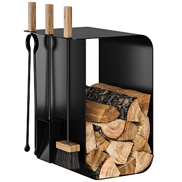 Fireplace Tool Set and Log Holder 3D model image 1 