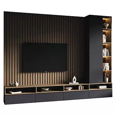 Modern 3D TV Wall Set 3D model image 1 