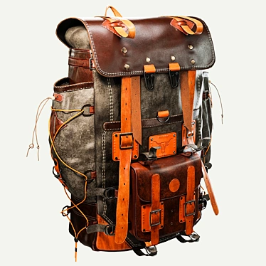 Handmade Rustic Leather Backpack 3D model image 1 