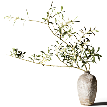 Clay Vase with Leafy Branches 3D model image 1 