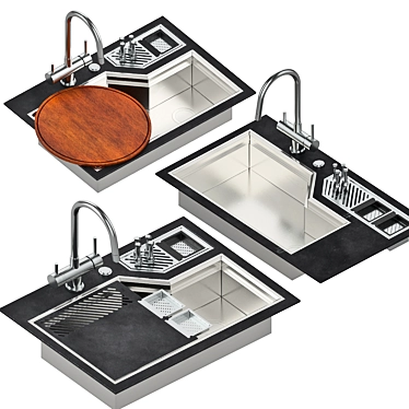 Stainless Steel Sink with Integrated Trough 3D model image 1 