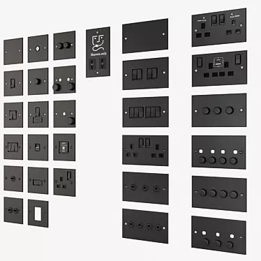 Sleek Matt Black Switches Set 3D model image 1 