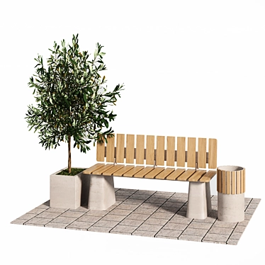 Urban Park Bench Set 3D model image 1 