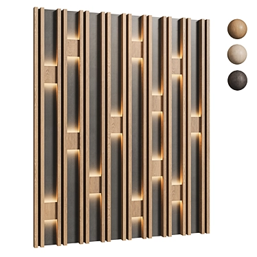 LED Wood Wall Panel with 3 Color Options 3D model image 1 