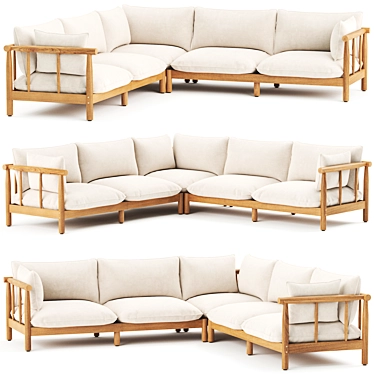 Modern Eucalyptus Wood Sofa Set 3D model image 1 