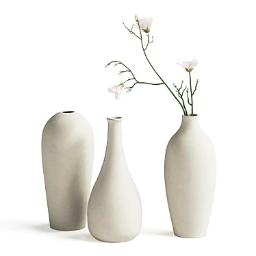 White Floral Vase Set 3D model image 1 