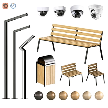 Exterior Park Furnishings Set 3D model image 1 