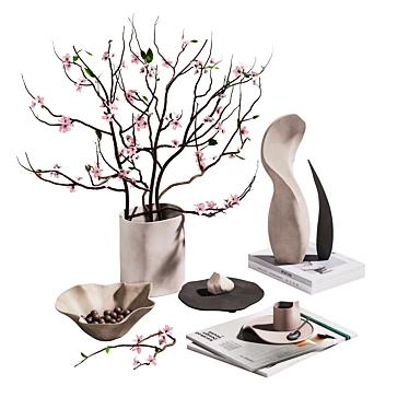 Abstract Cherry Blossom Sculpture Set 3D model image 1 