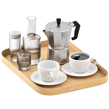 Rectangular Coffee Water Tray Set 3D model image 1 