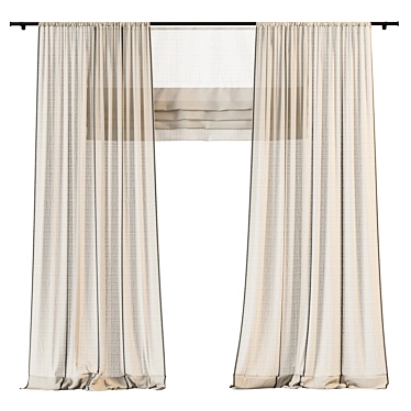 Contrasting Stitch Linen Curtains 3D model image 1 