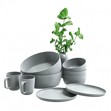 Gray Ceramic Dining Set Meibo 3D model image 1 