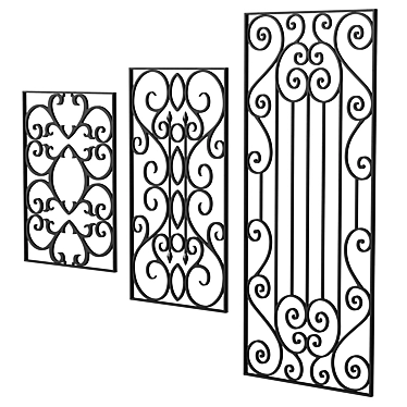 Artisanal Wrought Iron Fence Panel 3D model image 1 