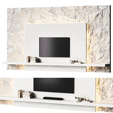 Minimalistic TV wall with a stone surface