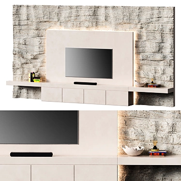 Minimalistic TV wall with a stone surface