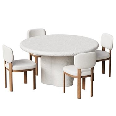 Modern Concrete Dining Table Set 3D model image 1 