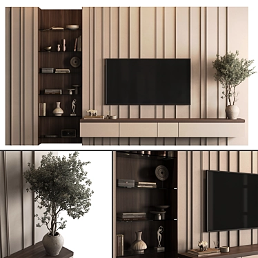 Plaster & Wood TV Wall Set 3D model image 1 