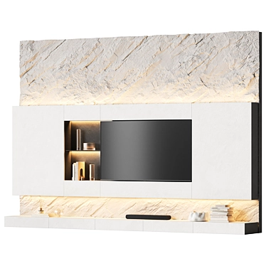 Minimalistic TV wall with a stone surface 2