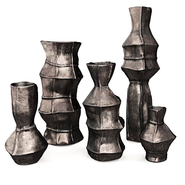 Rustic Crumpled Vases Collection 3D model image 1 