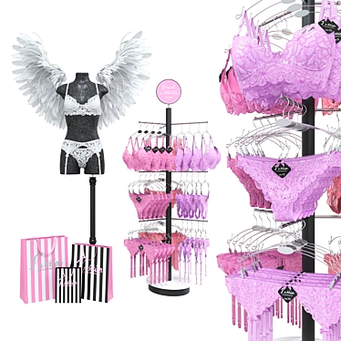 Lingerie Mannequin Set with Angel Wings 3D model image 1 