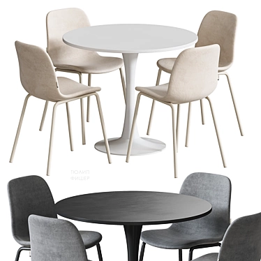  Nordic Dining Set with Grey Upholstery 3D model image 1 