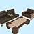 Modern Leather Sofa Chair with Coffee Table 3D model small image 1