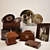 Vintage Decor Set with Plates and Boxes 3D model small image 1