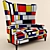 Modern Mondrian Armchair 3D model small image 1