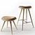 Oak Stool with Leather Seat 3D model small image 1