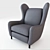 Vintage Velvet Wingback Armchair 3D model small image 1