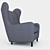 Vintage Velvet Wingback Armchair 3D model small image 2