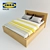 Modern Oak Veneer Bed with Storage Drawers - Malm 3D model small image 1