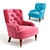 Tufted Legged Penelope Armchair 3D model small image 1