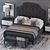Victoria Bed Set with Chester Bench & Laurent Nightstand + Concave Lamp & Grafton Rug 3D model small image 2