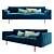 Nordic Blue Velvet Sofa 3D model small image 1