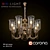 Elegant Brass Chandelier with Glass Shades 3D model small image 3