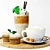 Wooden Tray with Coffee, Latte, Macchiato, Cappuccino, and Cupcakes 3D model small image 1