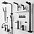 Sleek Matte Black Bathroom Set 3D model small image 3