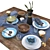 Blue & Brown Table Set | Elegant Diningware 3D model small image 1