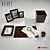 Brown Office Table Set: Pencil Holder, Paper Basket, Desk Mat, Letter Tray 3D model small image 1