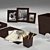 Brown Office Table Set: Pencil Holder, Paper Basket, Desk Mat, Letter Tray 3D model small image 2