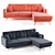 Velvet Sofa in Pink, Grey, or Dark Blue 3D model small image 1