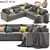 Modern West Elm Henry Sectional Sofa & Bentwood Pendant 3D model small image 1